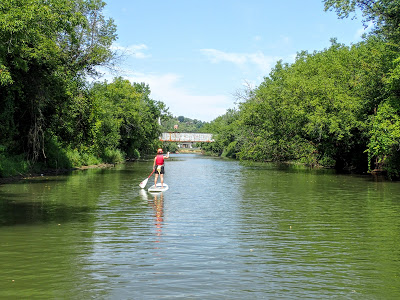 Inflatable sup board on the Galena River