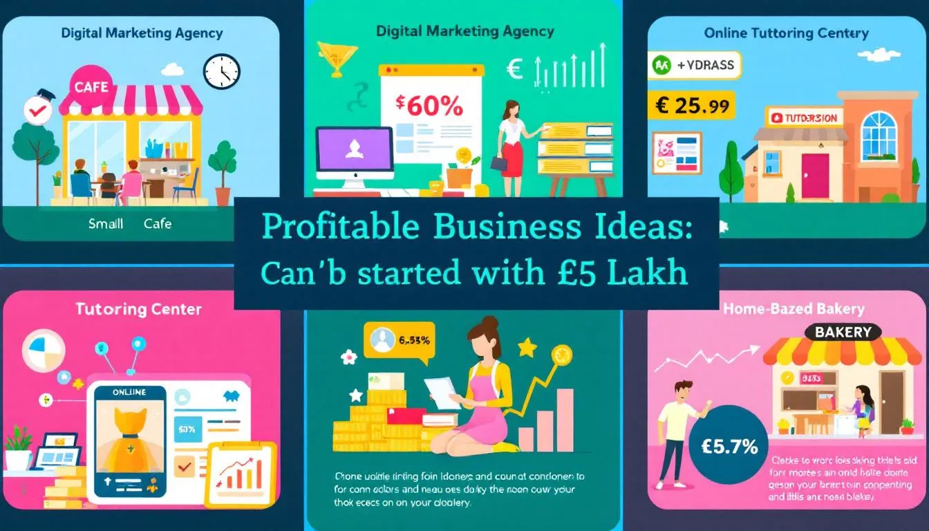 A collage of profitable businesses that can be started with ₹5 lakh.