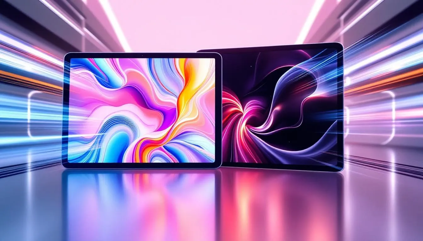 Qualité d'affichage des tablettes Samsung et iPad, mettant en avant les écrans Liquid Retina et LCD.
