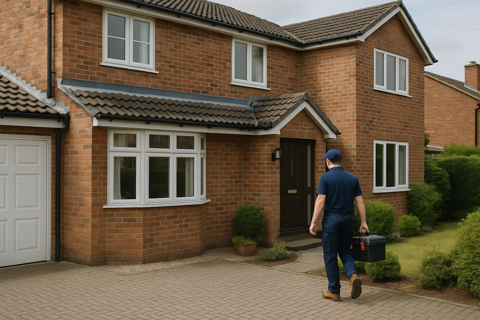 Local plumber arriving at a Derbyshire home for an emergency boiler repair.