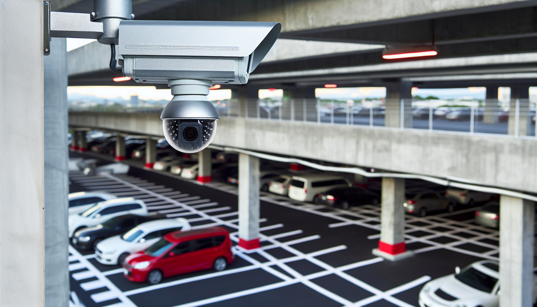 Security camera overlooking a parking facility