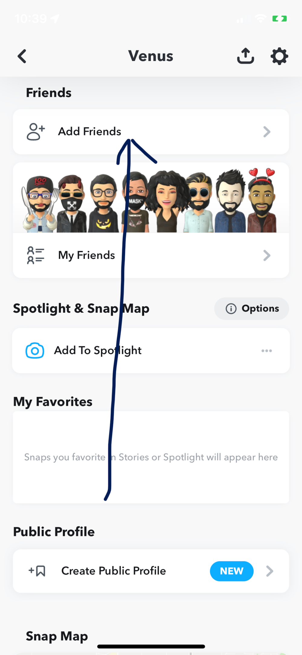 Screenshot of add friends screen