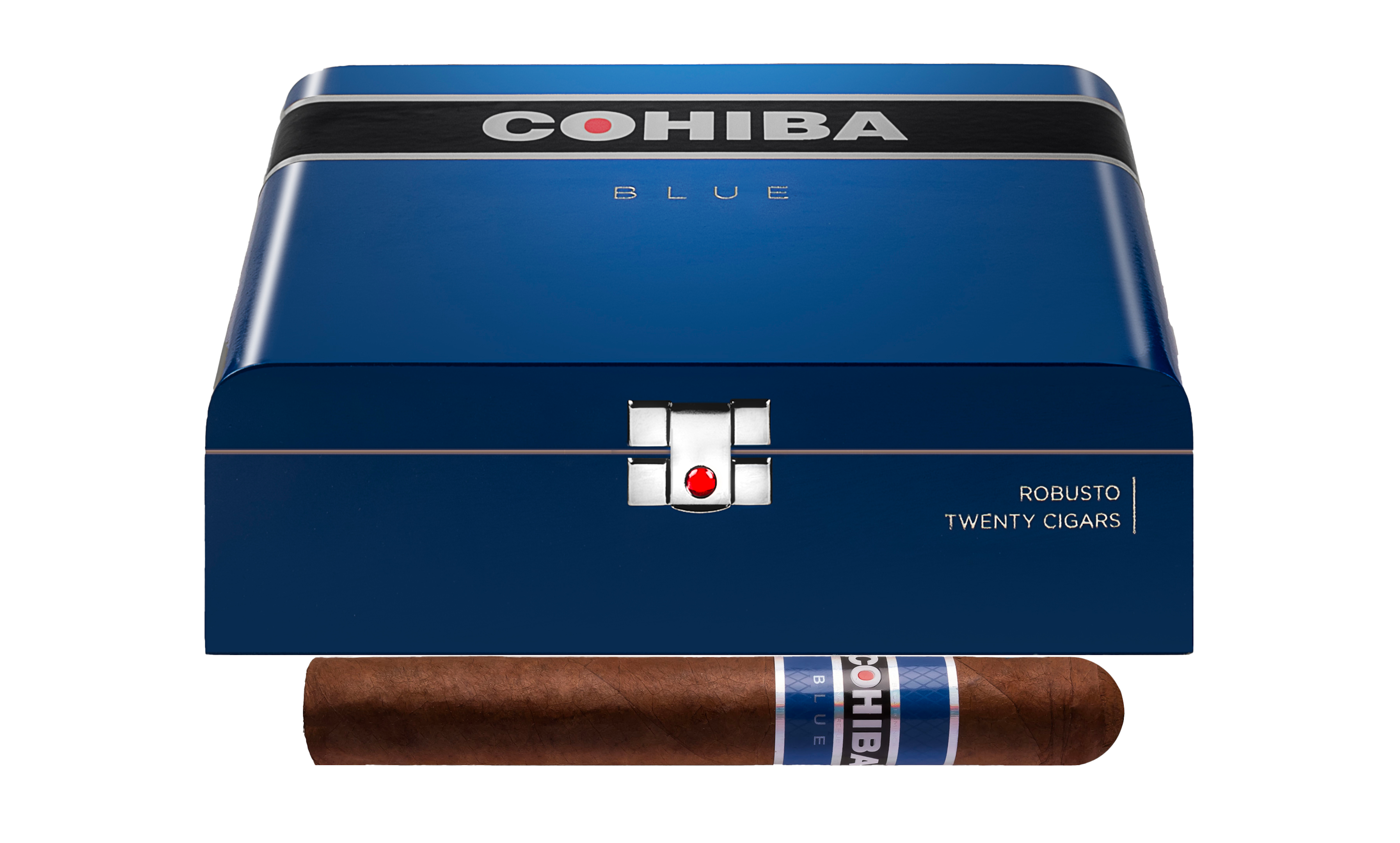 A picture of Cohiba Blue cigars with a band and stars