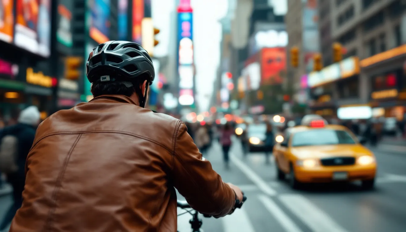 Common causes of bike accidents illustrated by a cyclist navigating a busy street.