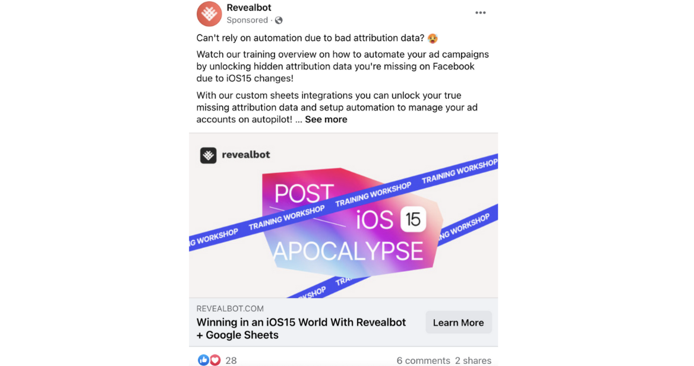 Revealbot Facebook post