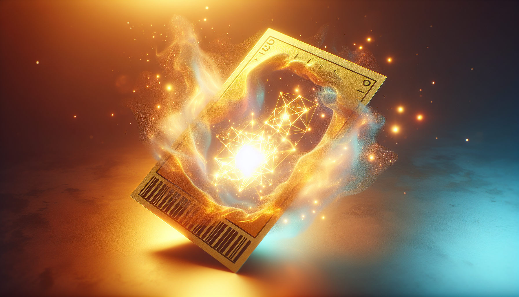 Illustration of a golden lottery ticket with radiant light