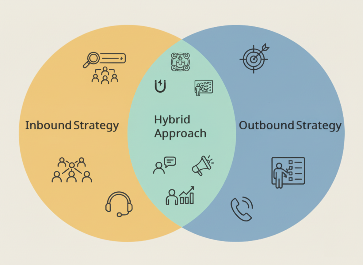 Hybrid sales workflow diagram showing inbound and outbound integration