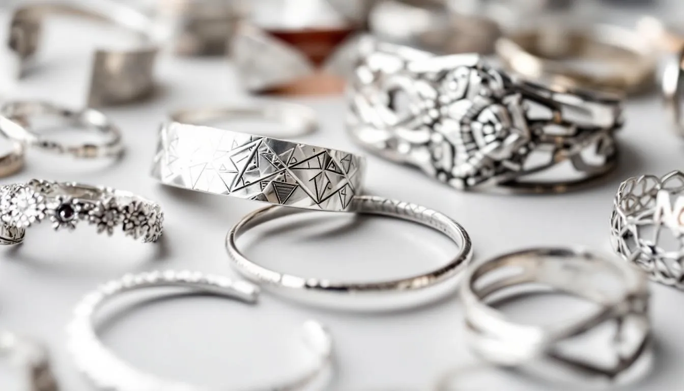 The image showcases a variety of stylish silver cuff bracelets made from sterling silver, highlighting different designs and features that reflect current trends. Each piece is displayed elegantly, emphasizing the unique styles and craftsmanship that make these cuff bracelets perfect gifts or additions to any jewellery collection.
