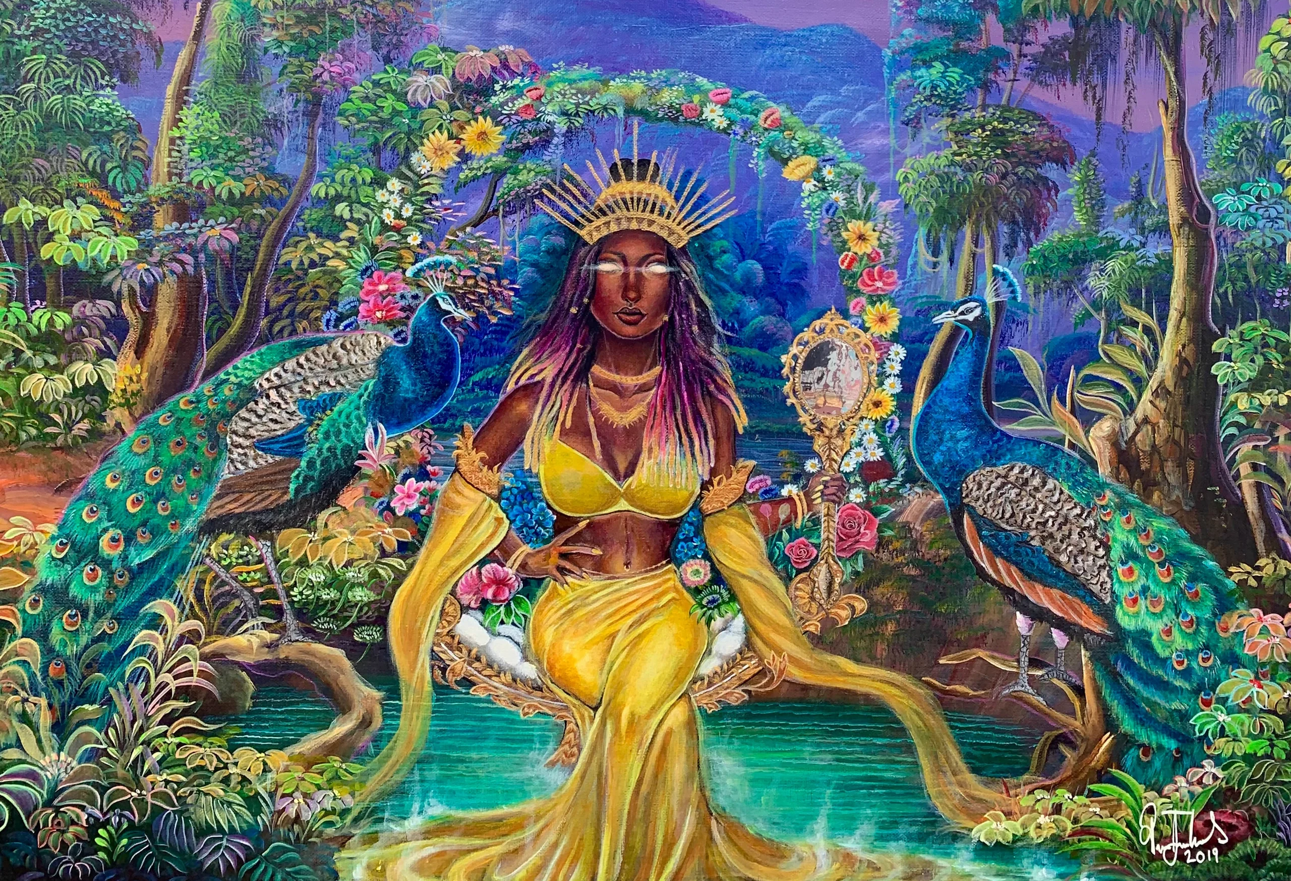 Oshun with Peacocks and Signature Colors