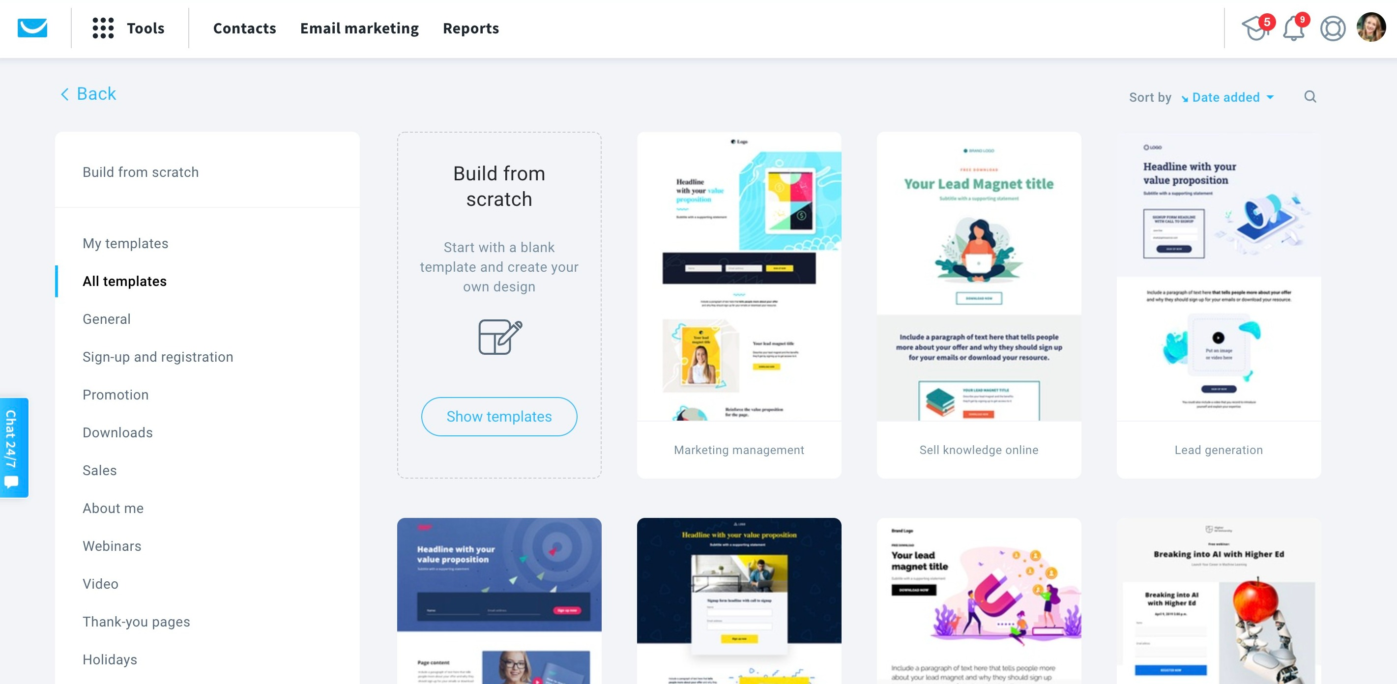 GetResponse Review: Page builder templates preview