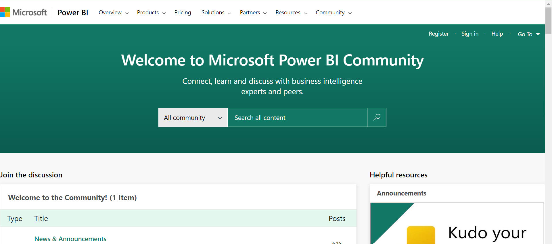 Power BI community web page