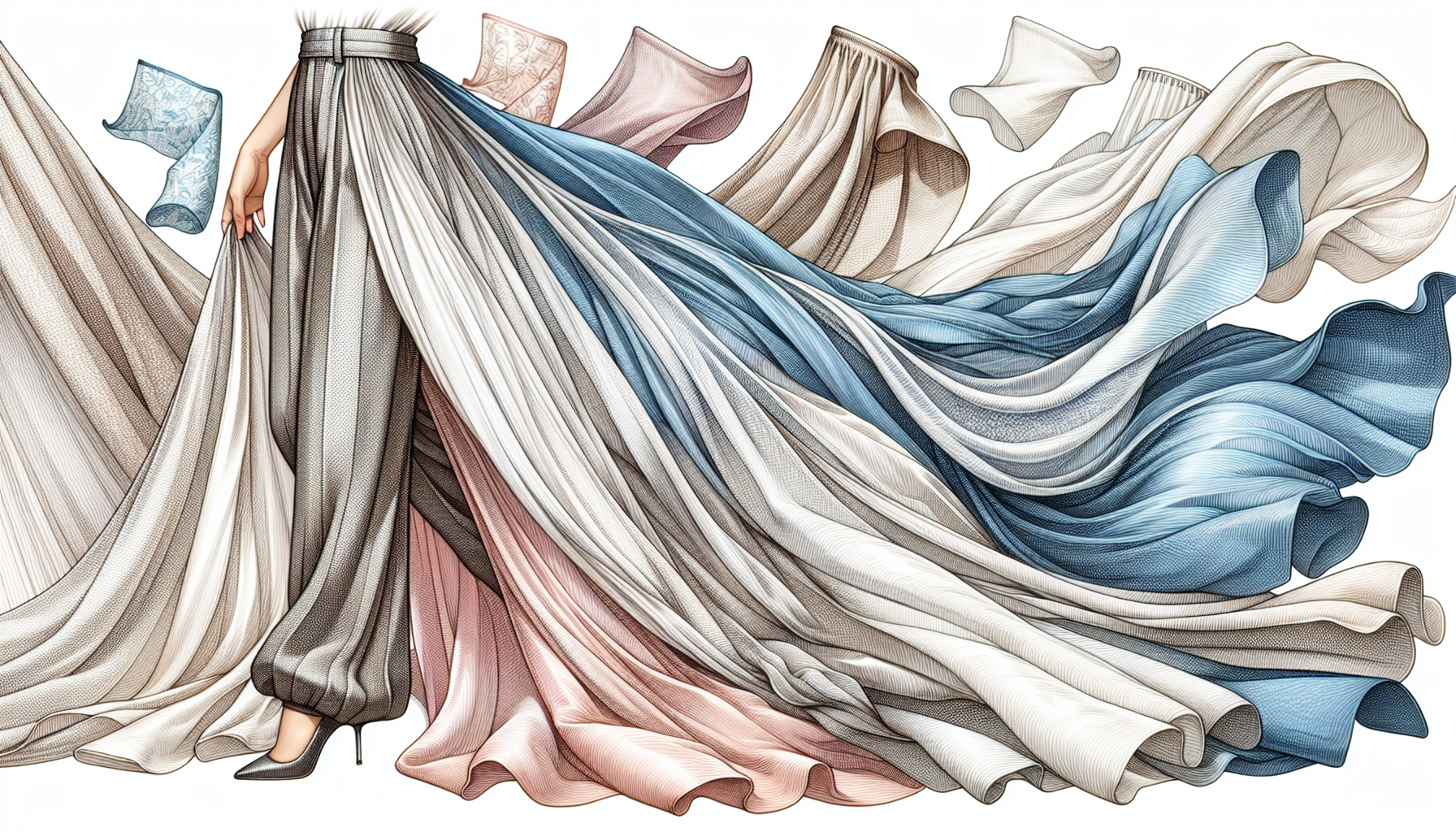 Illustration of lightweight fabric for wide leg pants