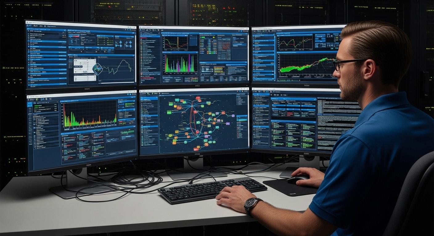 IT administrator managing a crowded virtualization environment with multiple tools for monitoring, backup, security, and disaster recovery.