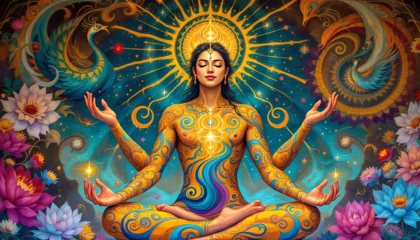 Ein meditierender Yogi, der Kundalini Energie kanalisiert.