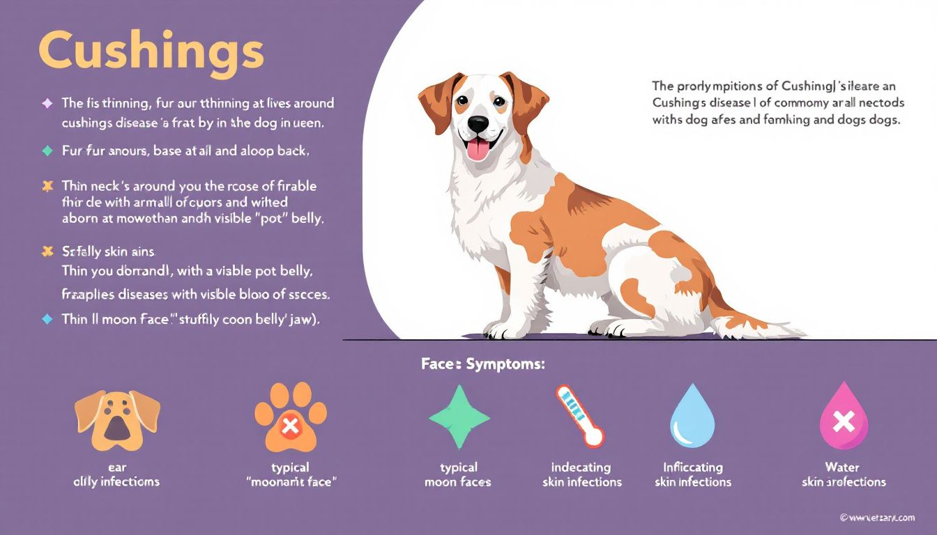 An infographic illustrating the symptoms of Cushing's disease in dogs.