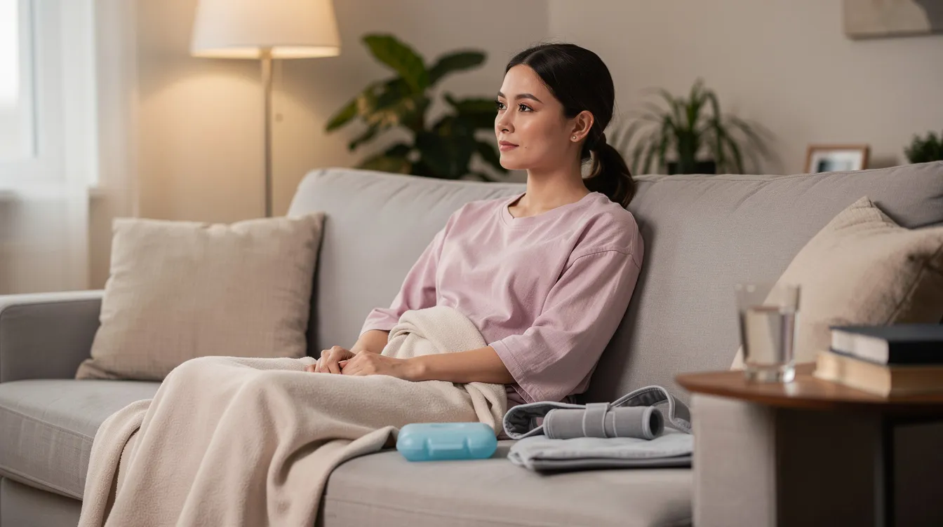 A person is seen relaxing at home in comfortable recovery attire, embodying a serene atmosphere that reflects the benefits of body contouring treatments. The individual appears content, possibly enjoying the results of non-invasive body sculpting procedures that target stubborn fat and promote a healthy lifestyle.