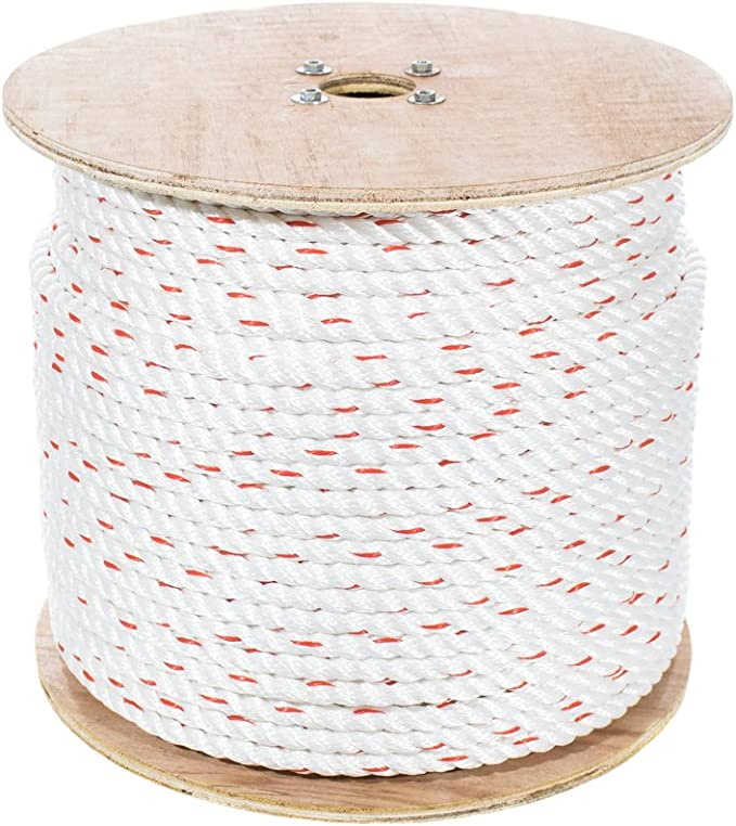 Golberg 3-Strand Twisted PolyDac, Combo Rope with white and red patters on white background
