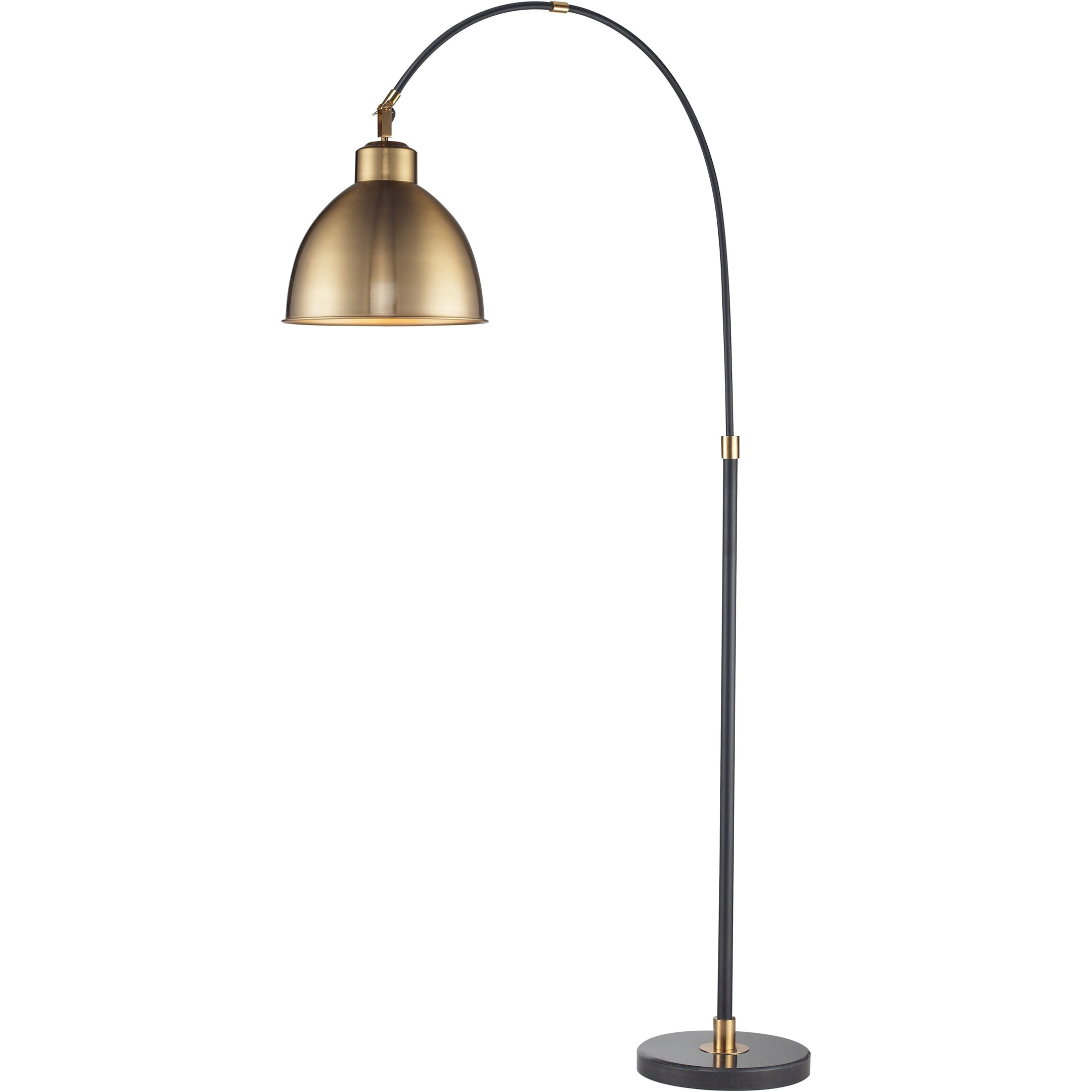 Savannah Arc Floor Lamp with a metal lamp shade  finished in industrial gold