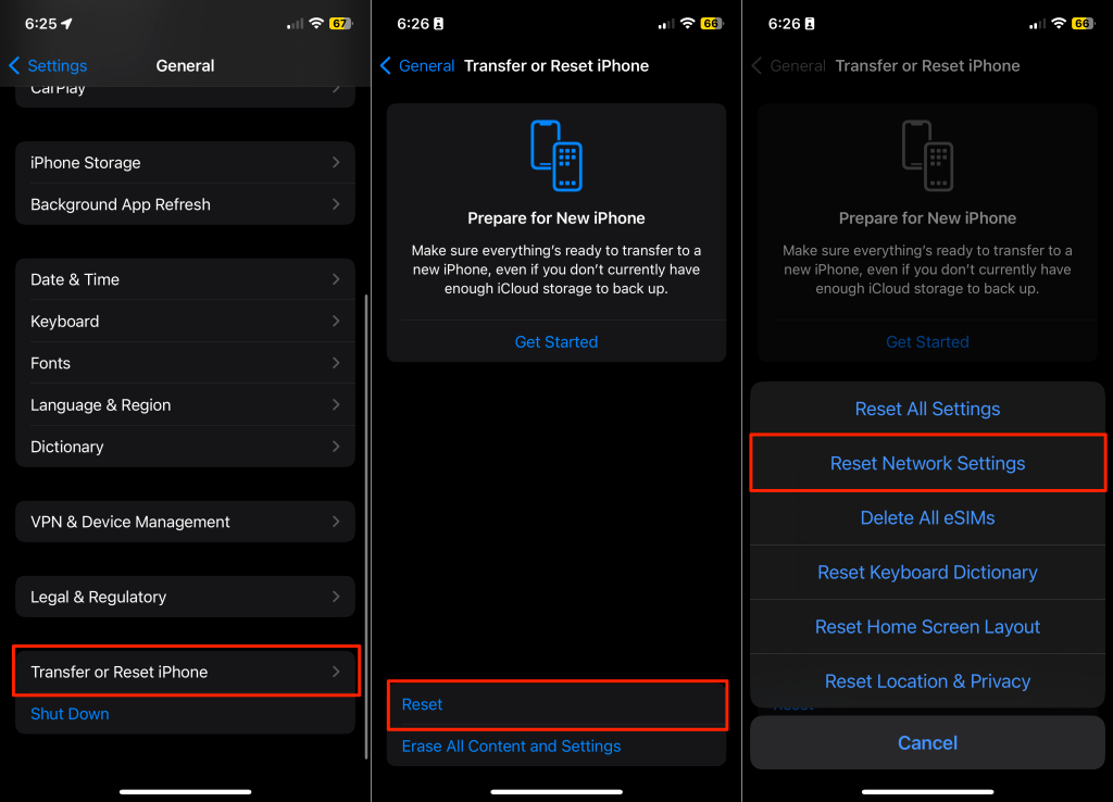 Steps to perform network reset on iPhone