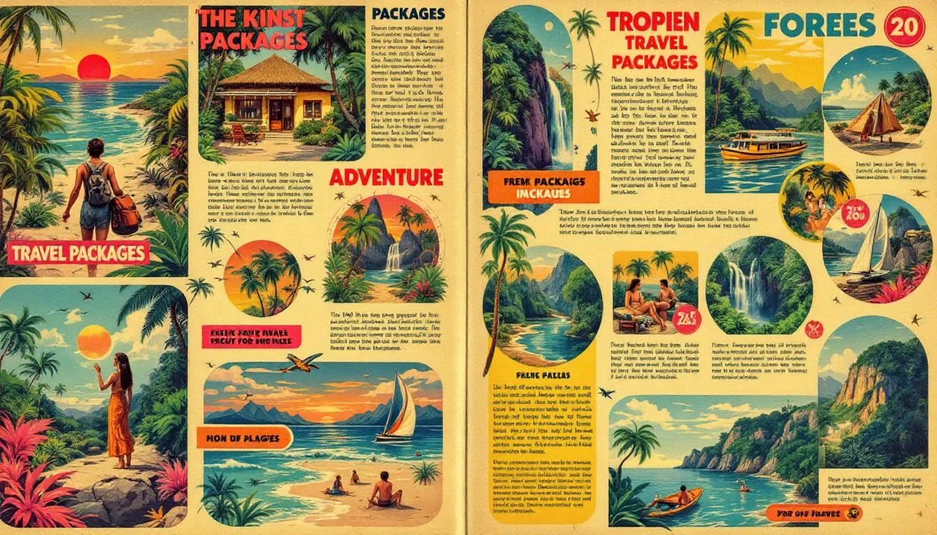 Pacotes de viagem completos com imagens de hotéis e atividades turísticas.