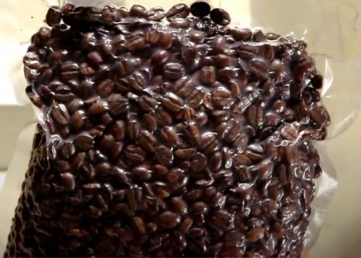 nitrogen flushed bag of roasted coffee beans