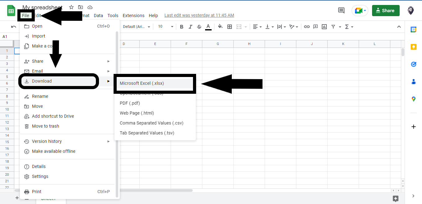 Choose Microsoft Excel as your format.