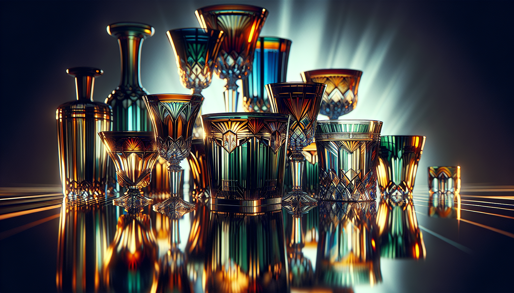Art Deco jewel tones glassware