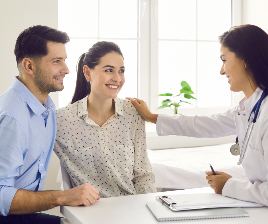 A doctor talking to a family in a rehab center