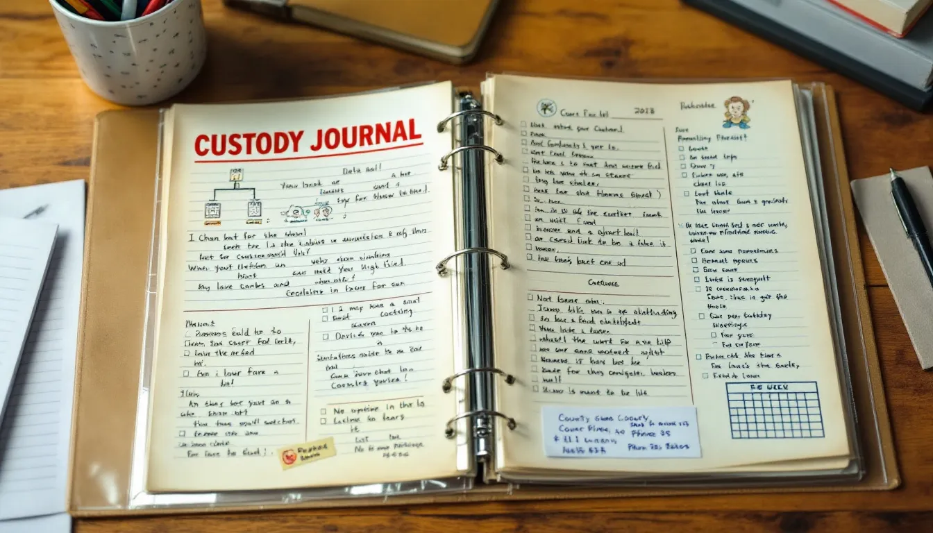 An organized folder with custody journal entries ready for court presentation.