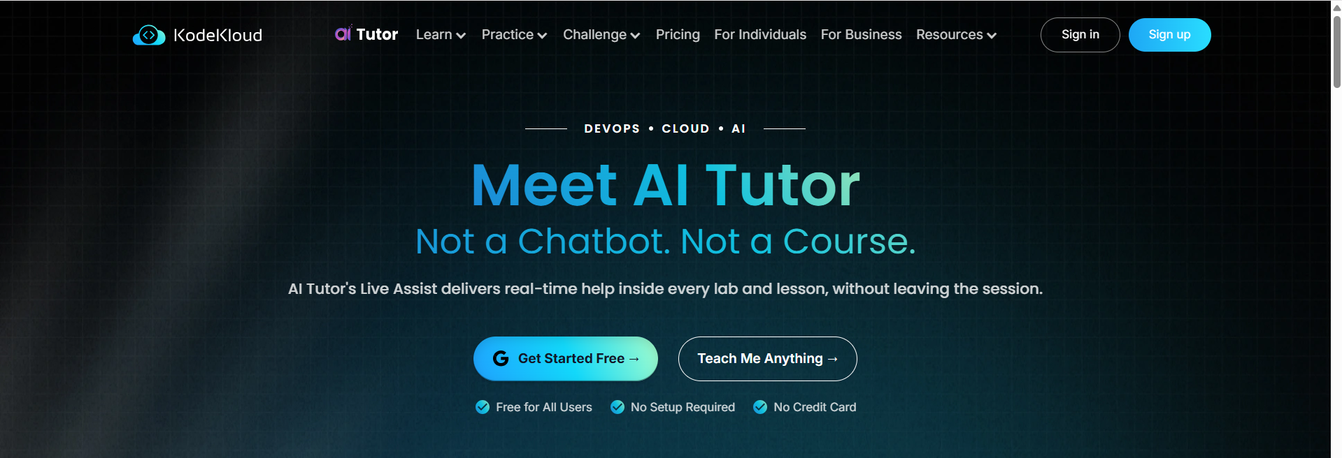 AI-powered cloud learning platform with interactive virtual labs and real-time assistance, enabling hands-on DevOps, cloud, and AI training from anywhere.