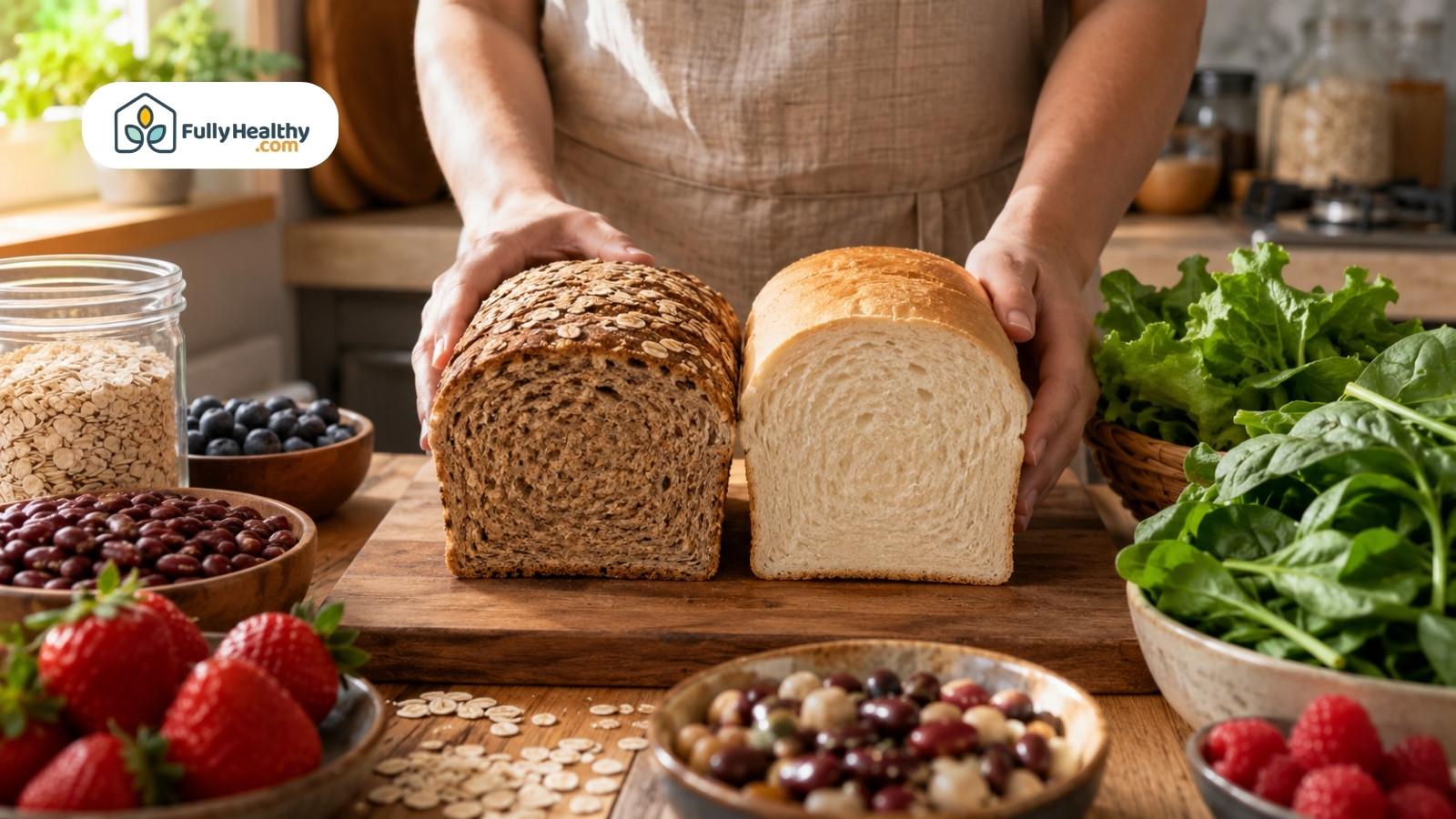 Whole-grain and white bread compared with oats, berries, beans, and greens