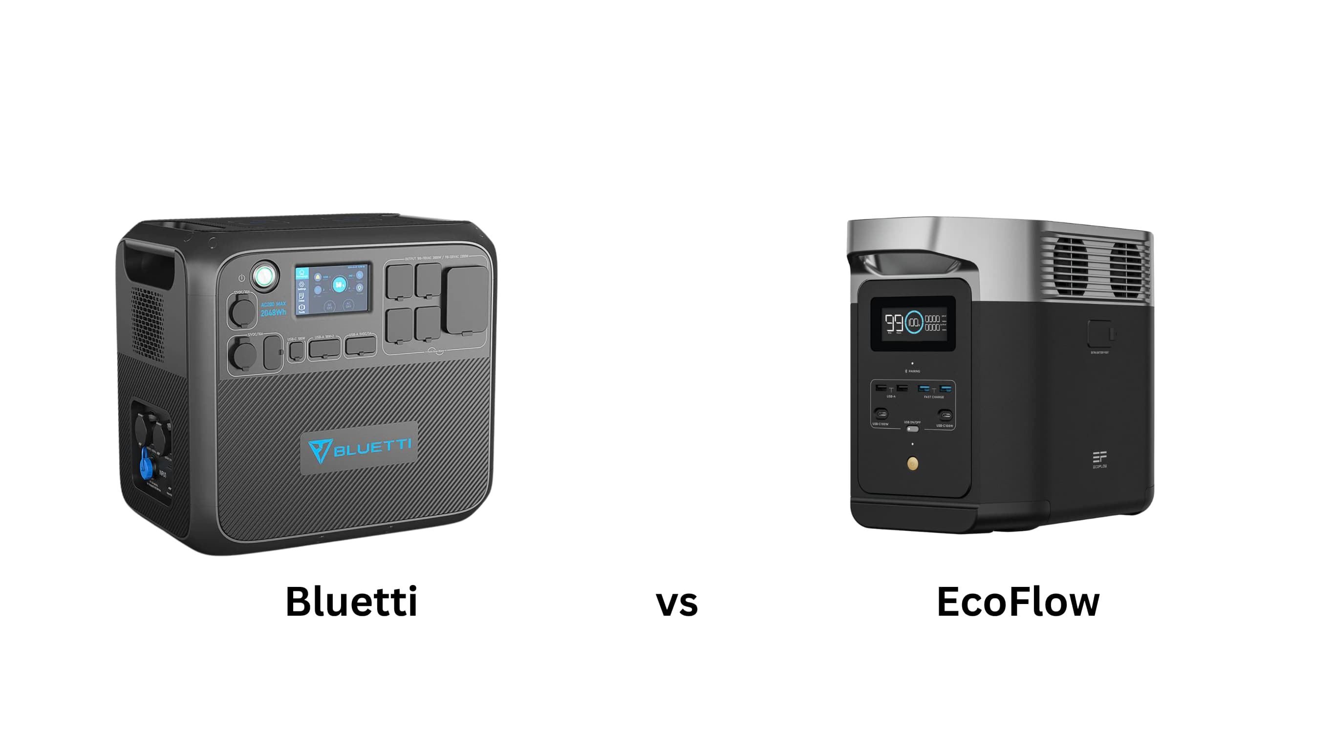 Illustration comparing Bluetti and EcoFlow portable power stations