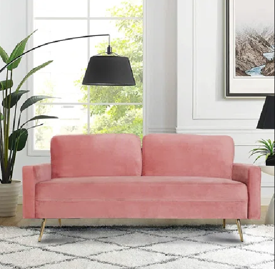 pink velvet small couch for bedroom