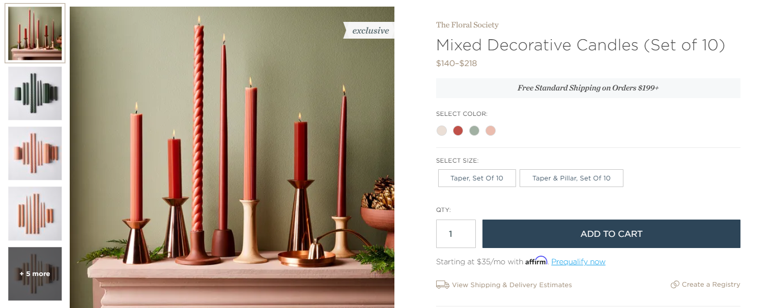mixed decorative tall candles for gift guide