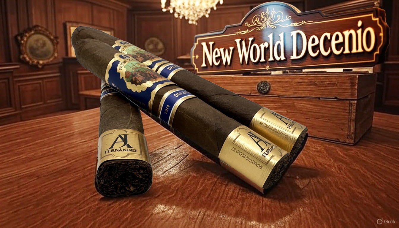 Where to buy New World Decenio cigars, showing a blurred storefront.