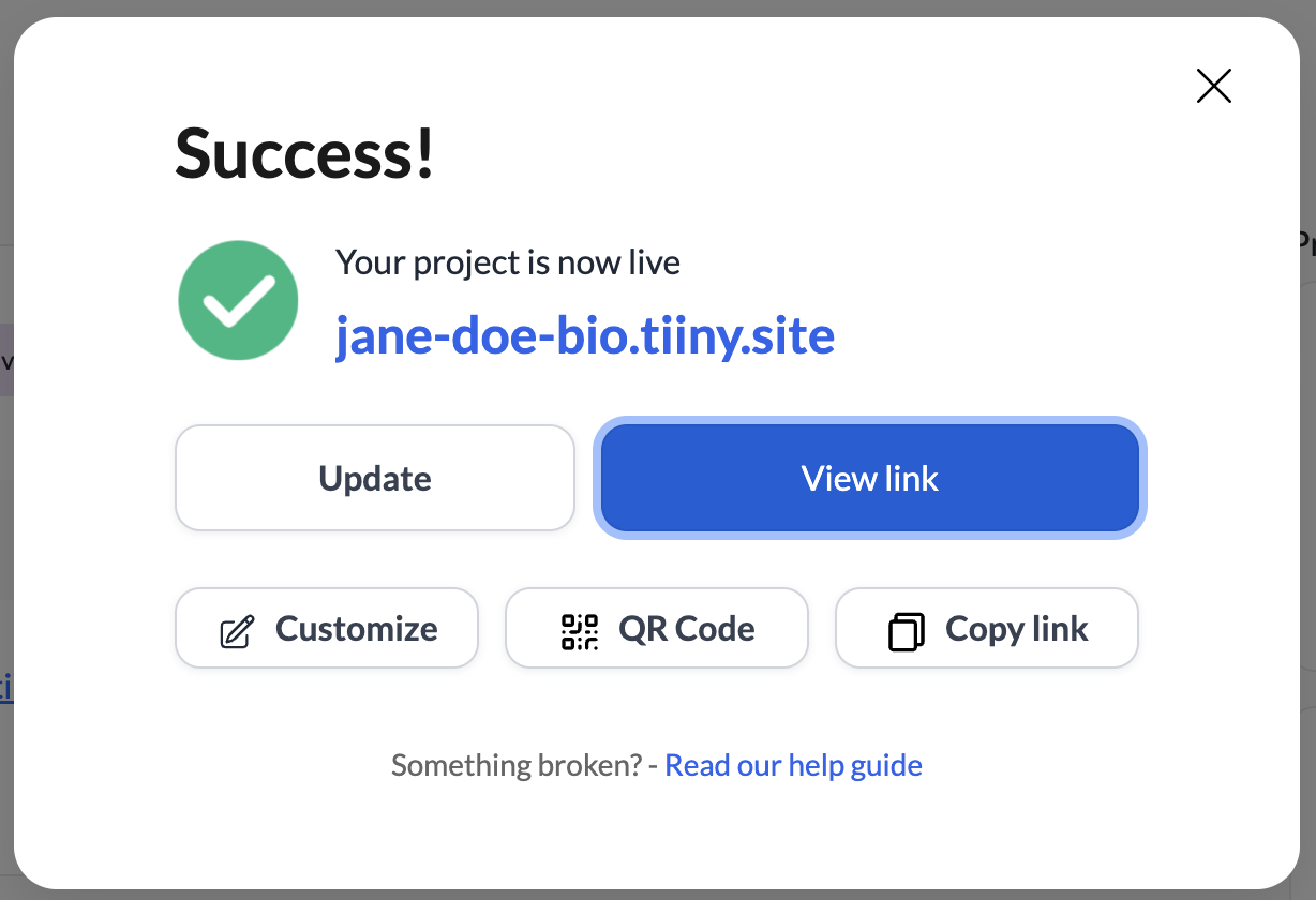 Click the View Link button to view your web page live.
