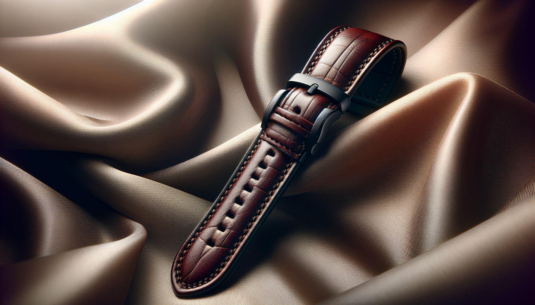 Padded leather watch strap in elegant setting