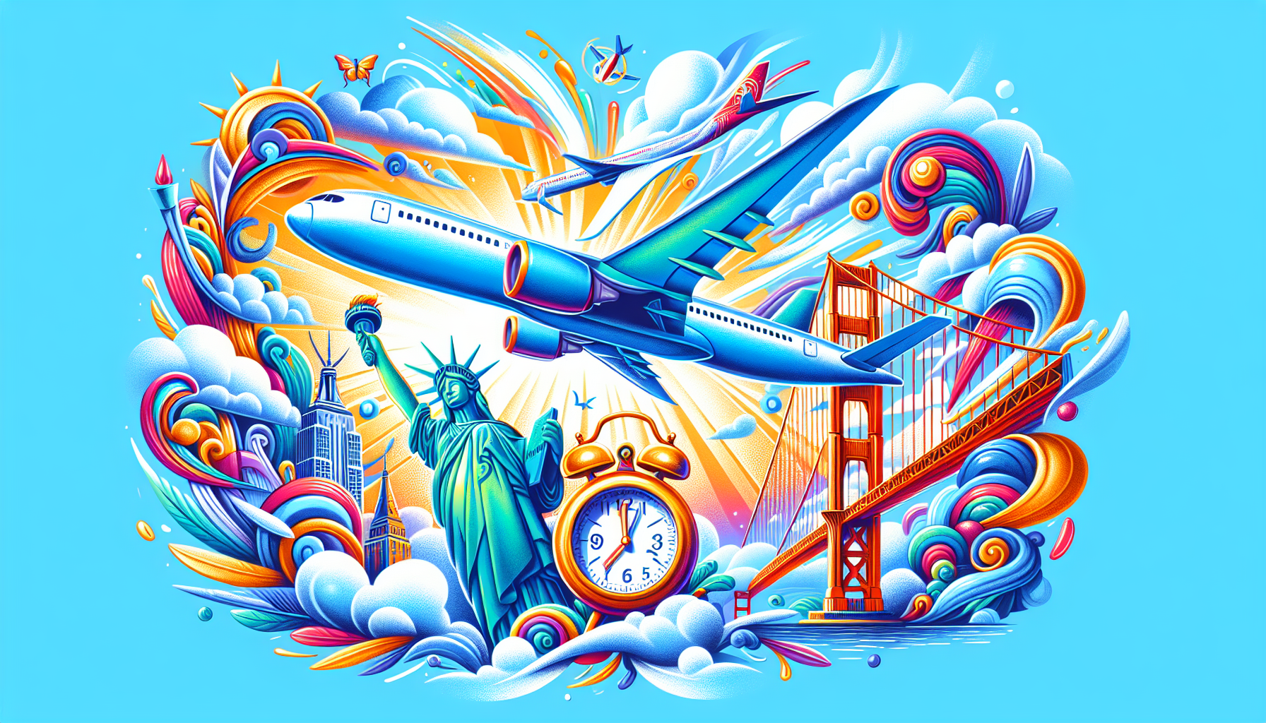 Illustration depicting flight duration from New York to San Francisco, highlighting the nyc to san francisco flight time.