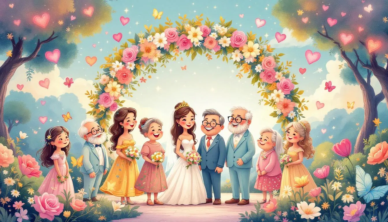 Close family members of the bride and groom at a wedding ceremony.