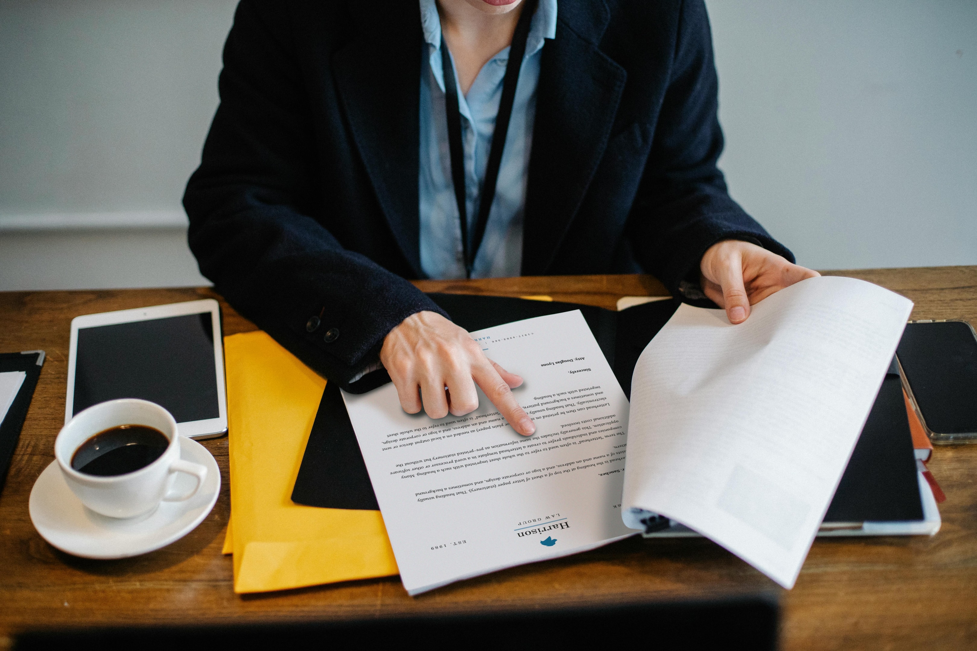 woman reading a document or contract