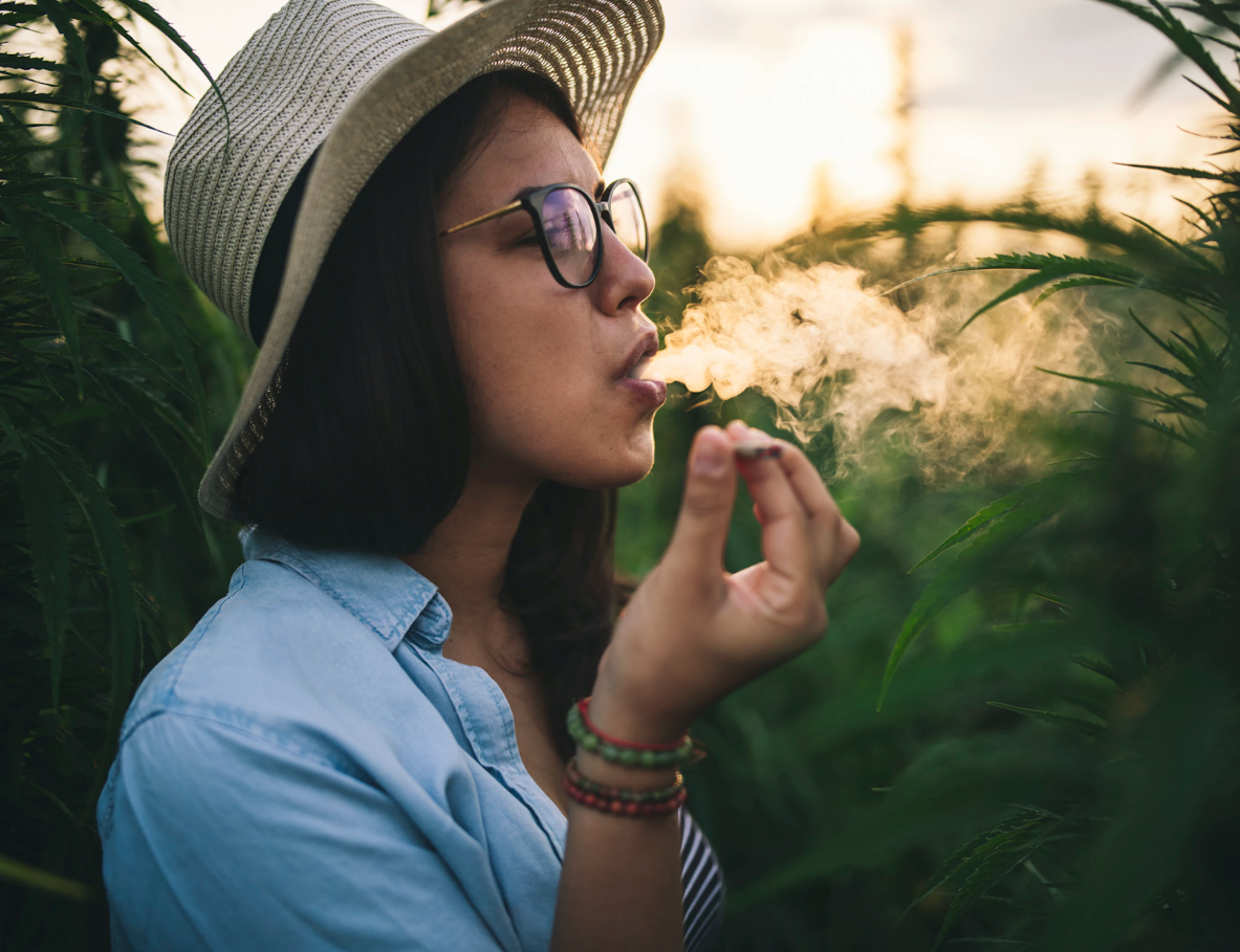 A woman smoking weed.