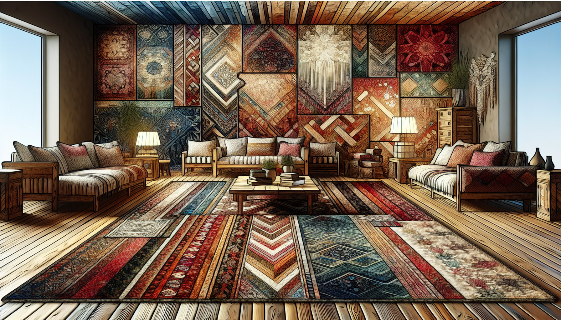 Layered rugs creating depth and interest in a room design