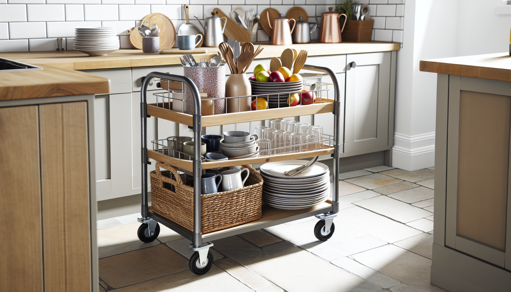 Versatile utility cart in a kitchen