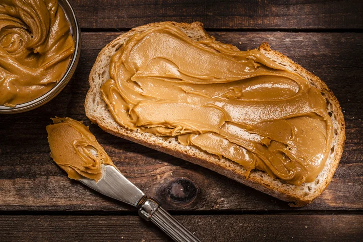 Bread with a peanut butter spread