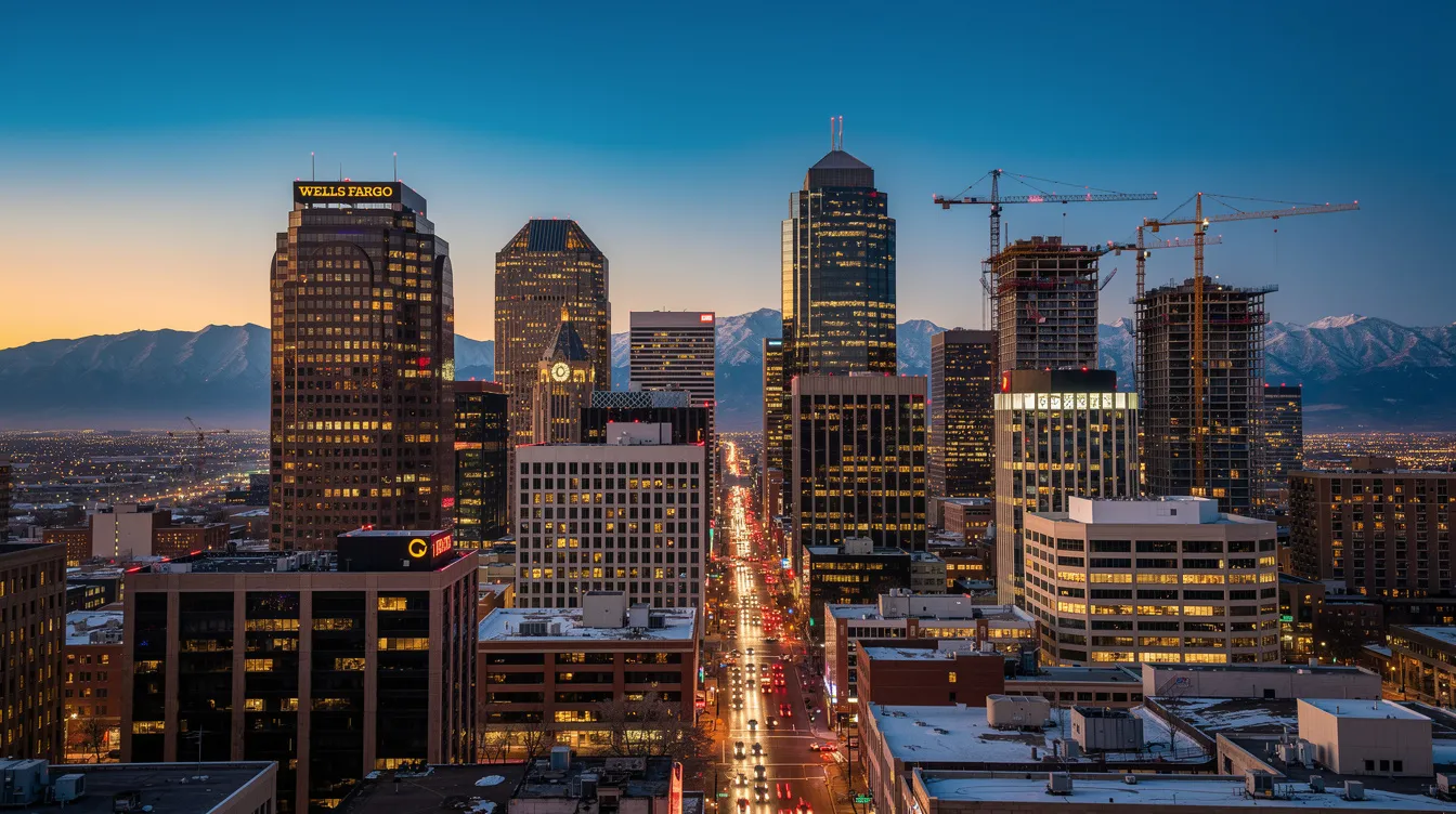 The image captures the Denver, Colorado skyline at dusk, with a vibrant sunset illuminating the buildings and several construction cranes in the background, symbolizing ongoing development in the city. This scene reflects the dynamic nature of Denver, where workers compensation cases may arise from workplace injuries, necessitating the expertise of experienced workers compensation attorneys.