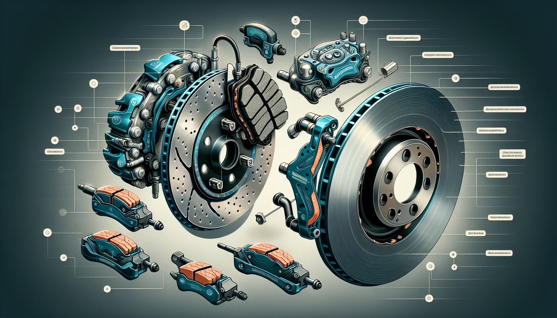 Illustration of key components of a high-quality brake kit, including brake pads and rotors.