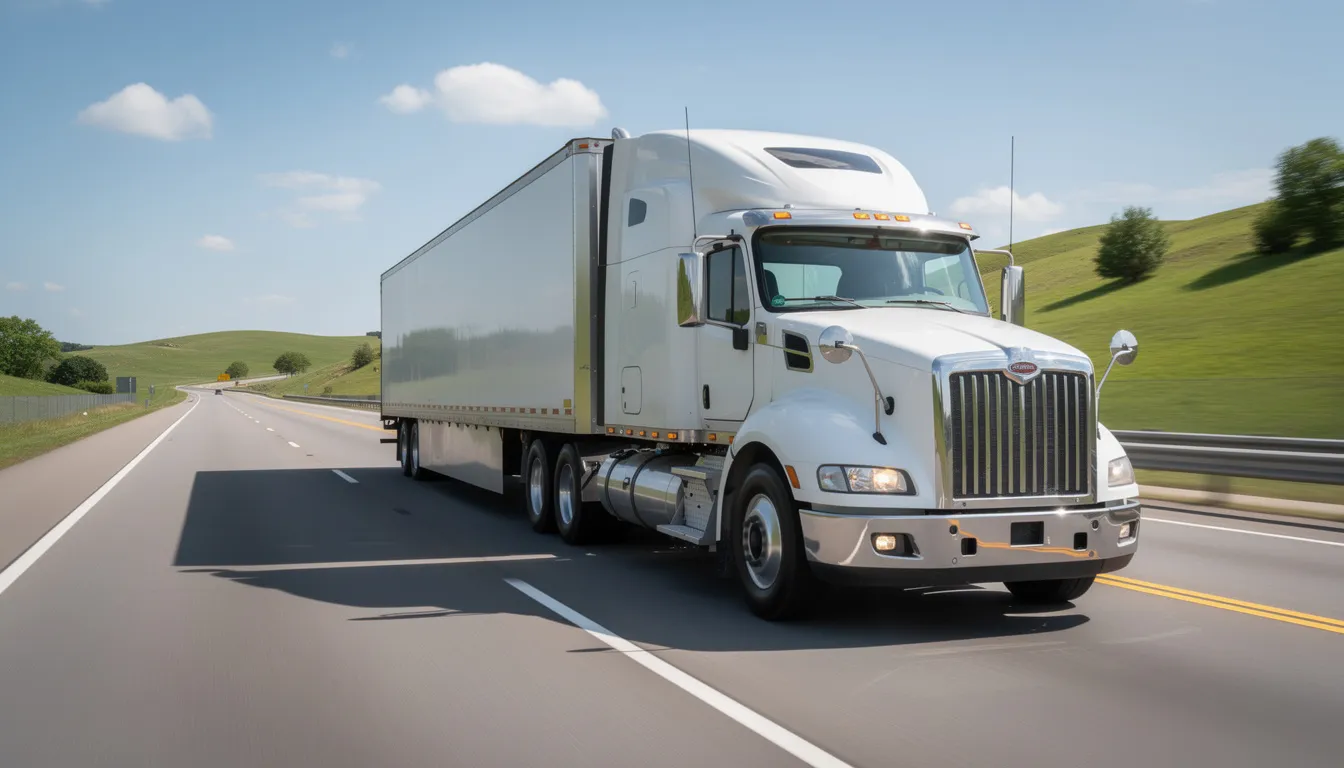 A large semi-truck is seen traveling on an interstate highway, showcasing the scale and power of commercial vehicles. This image highlights the importance of truck accident attorneys, as these vehicles can be involved in serious truck accidents that may lead to severe injuries and complex legal cases.