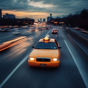 taxi on busy road