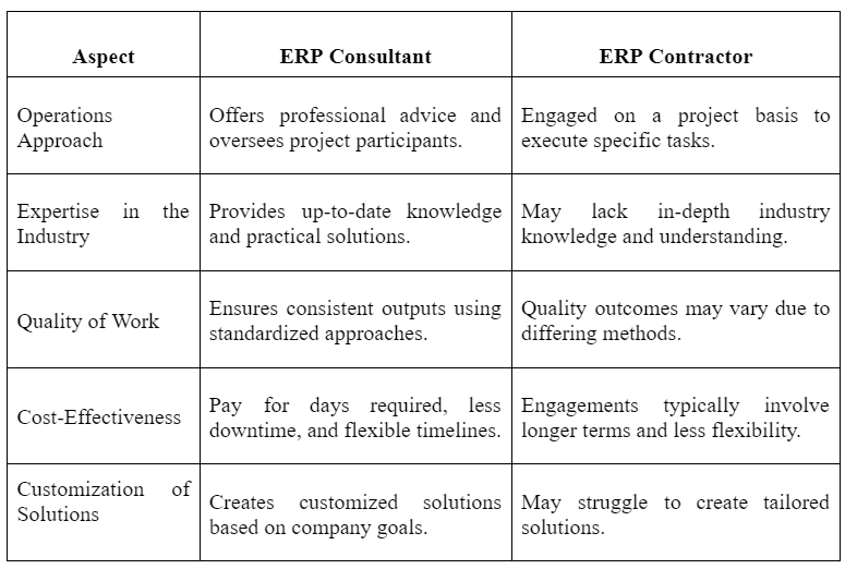 ERP consultant vs contractor for Enterprise software implementation