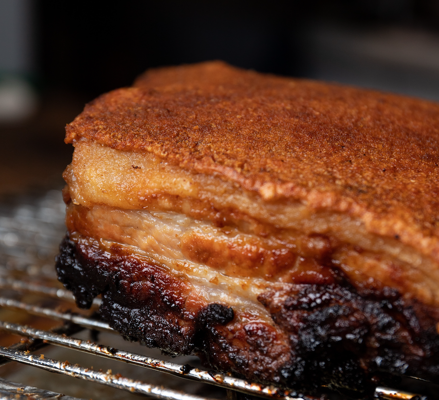 Regular soy sauce, fresh ginger, palm sugar, rice wine and Chinese five spice are often the basis of siple pork belly glaze ingredients.